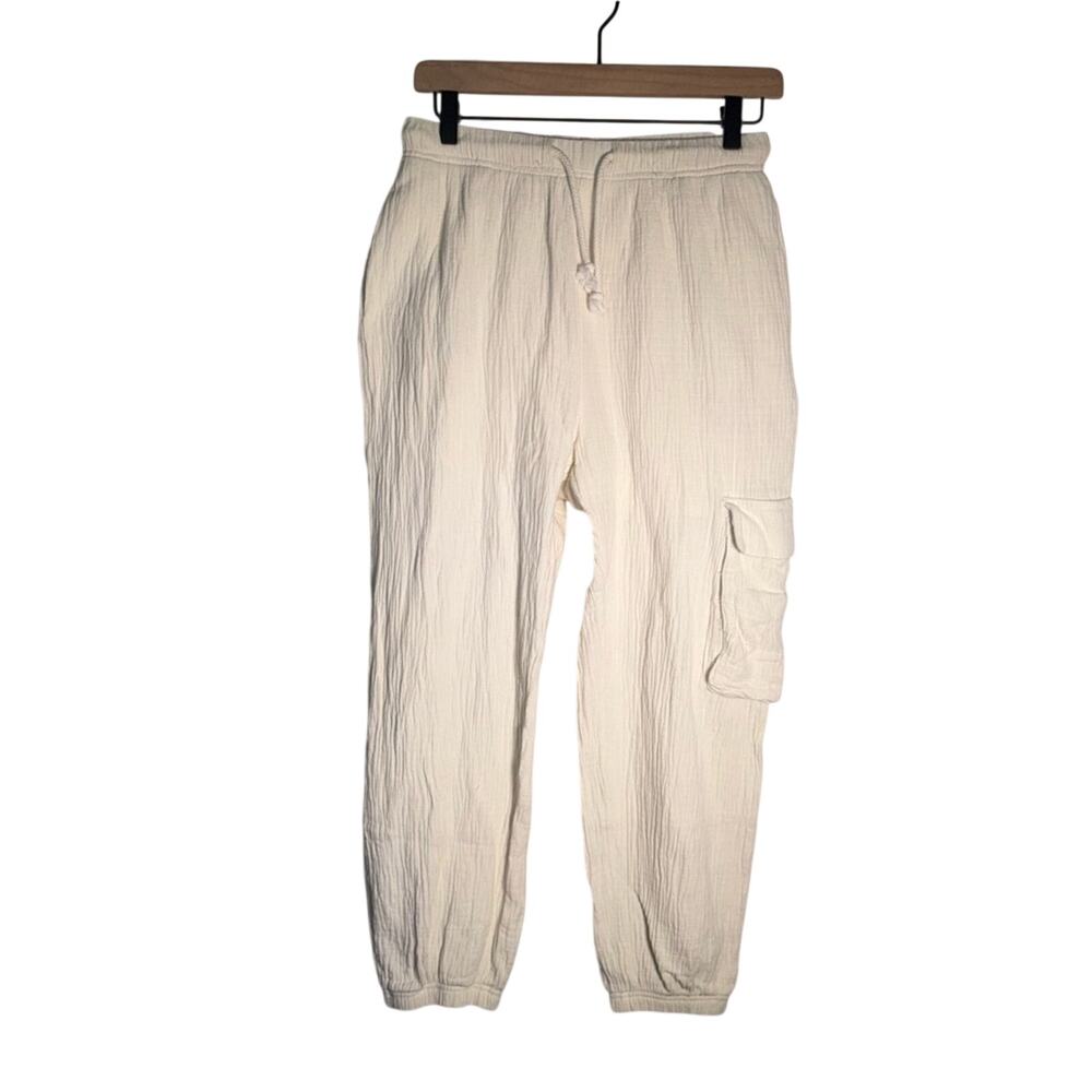 THINGS BETWEEN cotton beachy textured cargo drawstring joggers M